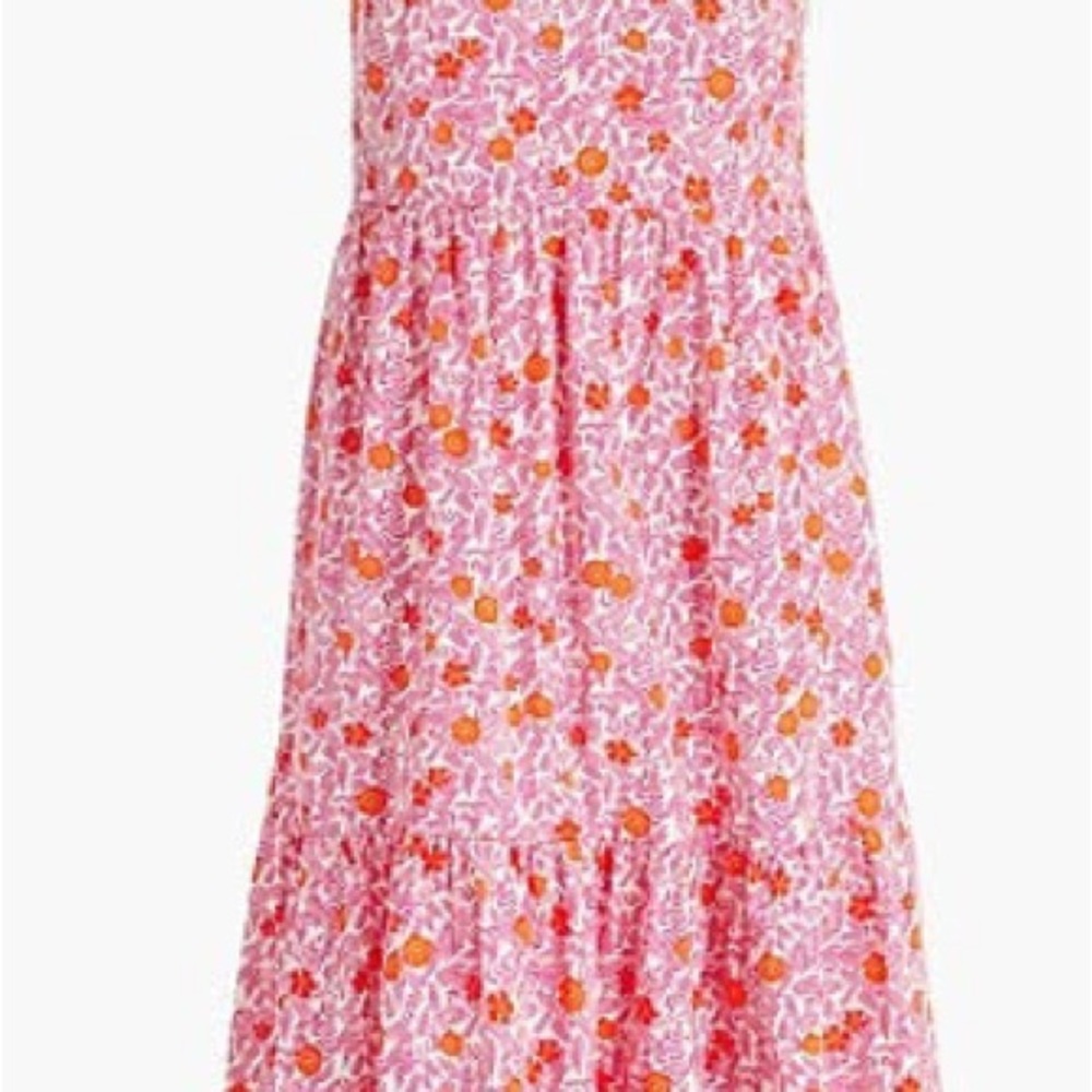 J. Crew Vibrant Pink and Orange Floral Midi Dress